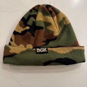 DGK Dirty Ghetto Kids Camo Beanie Knit Hat Woodland Camouflage Black One Size
